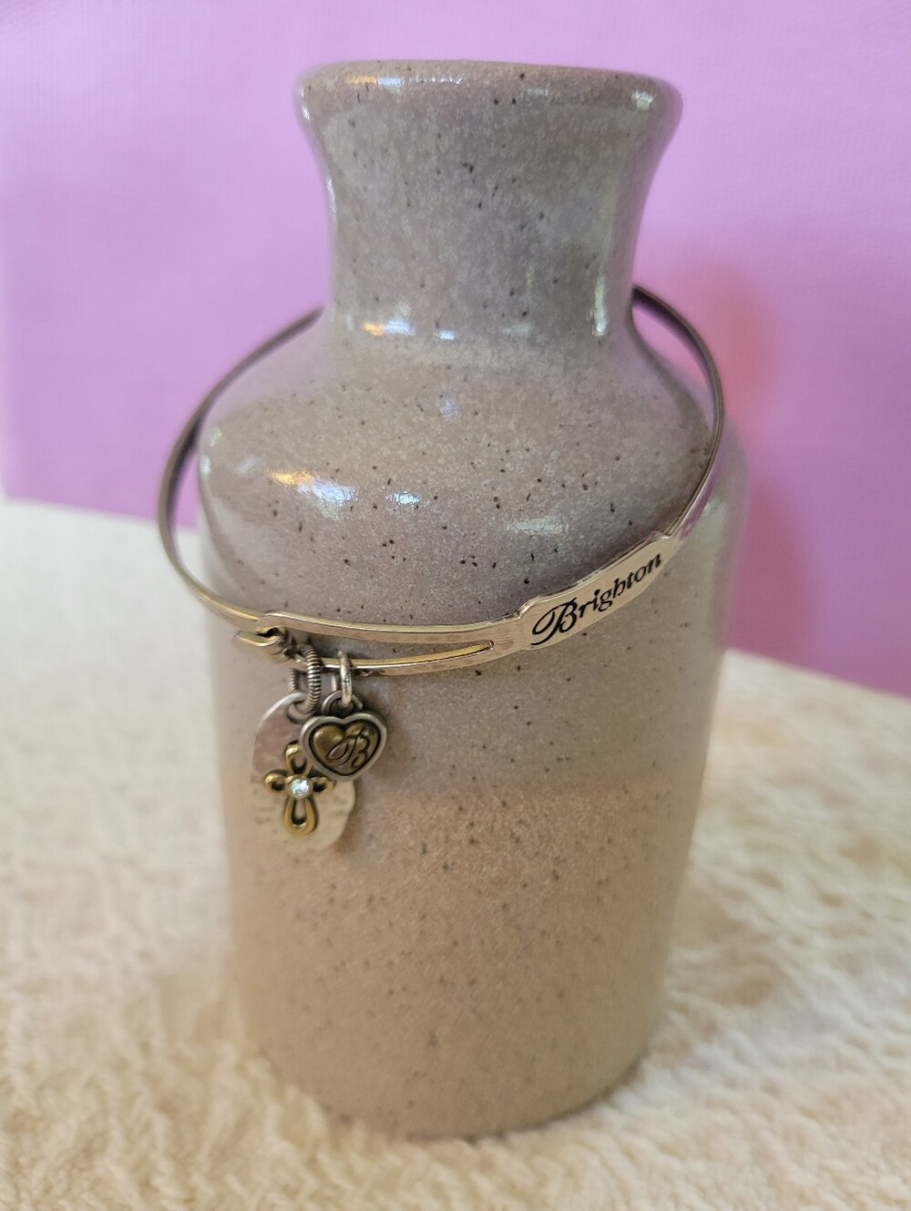 Brighton Silver-Tone Cross & Heart Charm Bangle Bracelet